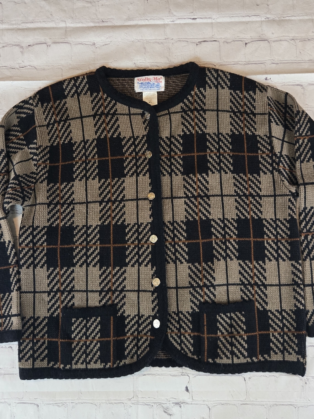 Tally Ho Plaid Button-Front Cardigan in Black & Tan